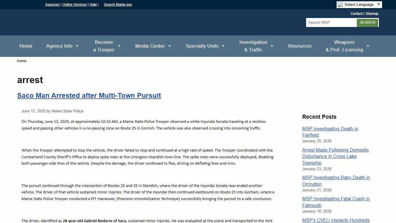 arrest Maine State Police